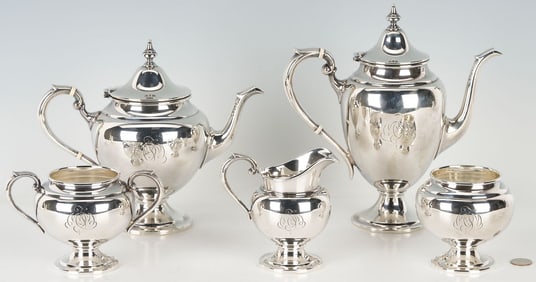 Gorham Sterling 5-Piece Coffee and Tea Service, Puritan Pattern