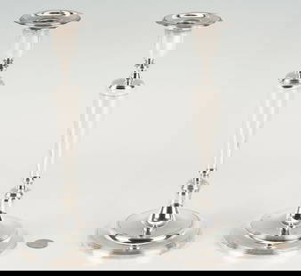 Pair Tiffany & Co. Sterling Silver Candle Sticks, Hamilton: Pair of Tiffany & Company Hamilton pattern sterling silver candlesticks, both marked on the base "Tiffany & Co.,17276 Makers 6660, Sterling Silver, 925-1000" and date letter for 1907 - 1947.