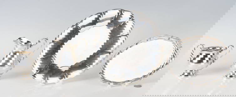 4 Sterling Silver Hollowware Items, incl. Tiffany: 1st item: A Tiffany & Company #22929 sterling plate with scalloped rim, marked "Tiffany & Co. Makers, Sterling Silver, and #22929" along the rim edge verso. 9 1/4" dia. 17.55 troy ounces. 2nd - 4th it