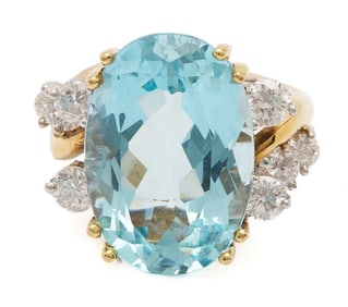 18K Gold, Aquamarine, & Diamond Ring