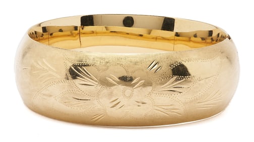 14K Gold Wide Band Bangle Bracelet
