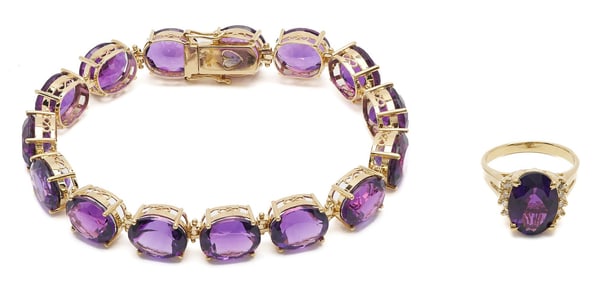 14K Gold and Amethyst Bracelet & Ring