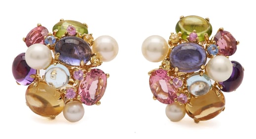 18K Gold Bubble Earrings, style of Seaman Schepp