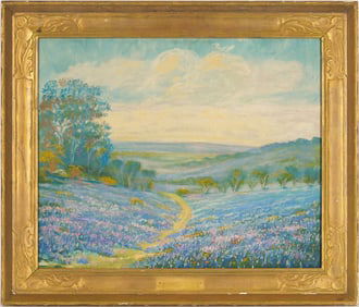 Minnie King O/C Landscape Painting, Texas Bluebonnets, 1931