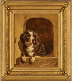 19th C. Painting of Dog, Signed Hermann