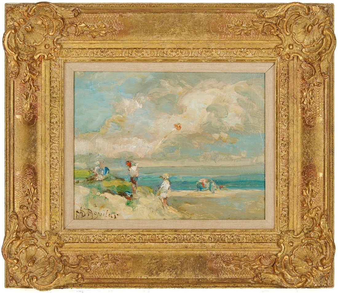 Michael D'Aguilar Oil on Board Beach Scene, Les Nuages (1 of 8)