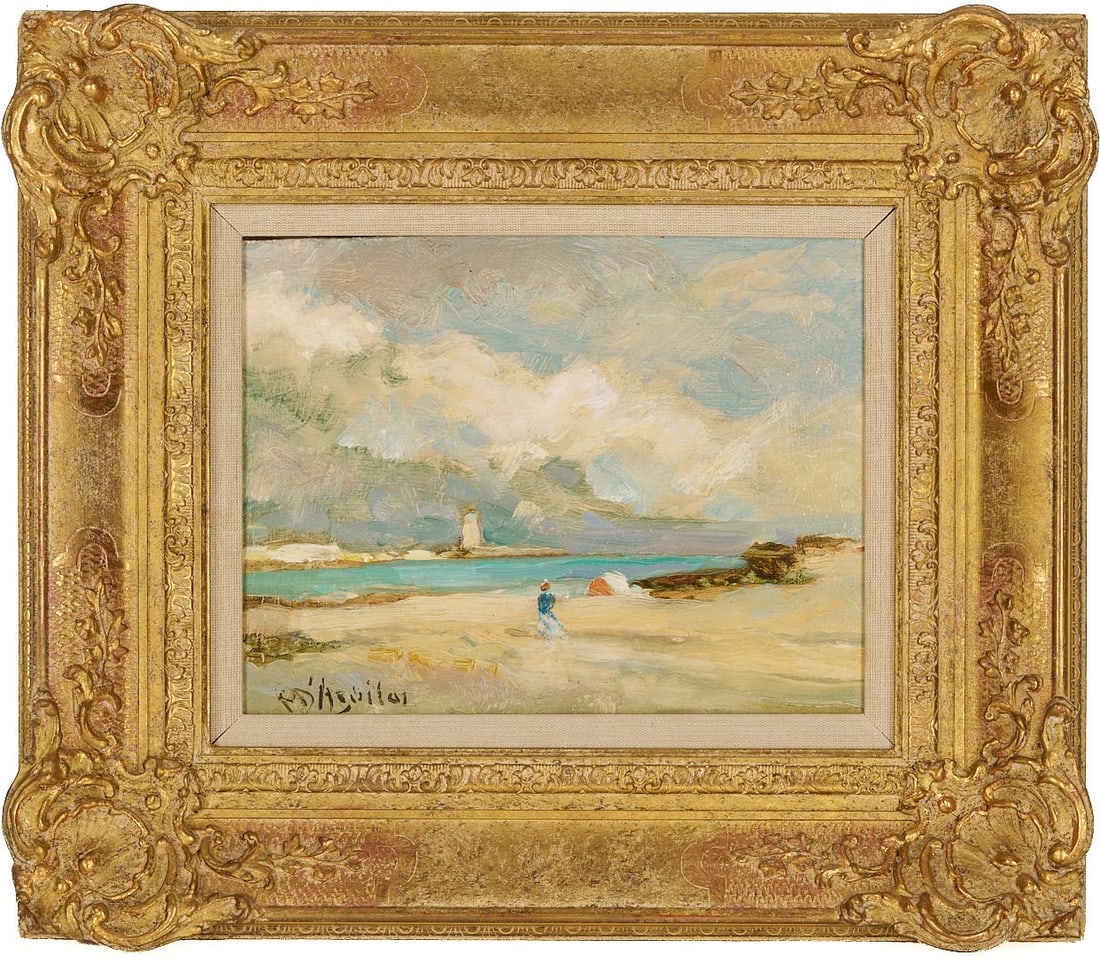 Michael D'Aguilar Oil on Board Beach Scene, Sur La Plage (1 of 9)
