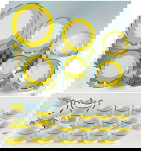 75 Pcs. Haviland Musee Monet Pattern Porcelain Dinnerware: 75 pieces of Haviland Musee Monet Giverny pattern porcelain dinnerware marked to the underside with quality label and maker's mark. Set includes fourteen (14) dinner plates, thirteen (13) dessert plat