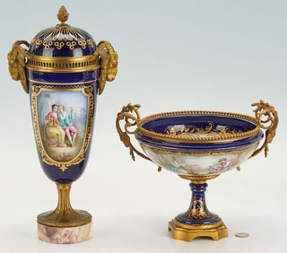 2 French Sevres Style Bronze Mounted Porcelain Items