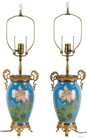 Pr. of French Chinoiserie Enameled Lamps
