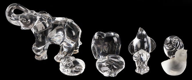 8 Crystal Animal Figurines, incl. Baccarat and Steuben