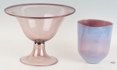 2 Amethyst Art Glass Bowls incl. Soffiati for Cappelin Venini