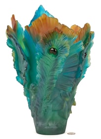 Large Daum Fleur de Paon Art Glass Vase