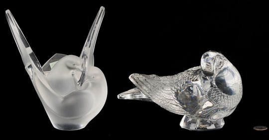 Lalique Burges Pigeon and Sylvie Flower Frog Vase