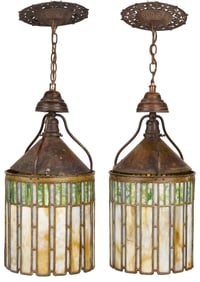 Pair of J.P. Frink Arts & Crafts Period Hanging Lanterns