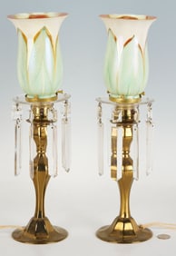 Pair of Lamps with Pulled Feather Shades attrib. Steuben
