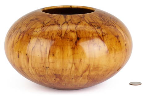 Philip Moulthrop Spalted Silver Maple Vessel: Philip Moulthrop turned spalted silver maple bowl or vessel, flattened round tapering form. Incised on the base PCM / Philip Moulthrop / Spalted Silver Maple / Acer Saccharinum / 809940. 6 1/4 in. H