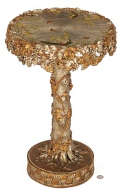 Tree Form Gueridon Table with Painted Bird Decoration