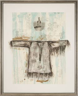 Scarce Jaune Quick-to-See Smith Lithograph, A Map to Heaven: Jaune Quick-to-See Smith (American, 1940-2025) color lithograph with chine colle on Sekishu and Somerset paper, " A Map to Heaven," 2002. Signed, titled, and numbered 7/20 in penci