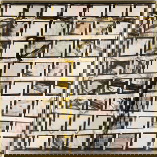 Large Tsibi Geva Abstract Painting, Untitled: Tsibi Geva (Israel, b. 1951) acrylic and oil on canvas abstract painting in white, grey, and muted pastel hues arranged within an uneven grid, with gestural brushwork and drips throughout, 1994. Signe