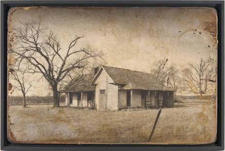 John Folsom Mixed Media Photograph, Franklin House: John Folsom (American/Kentucky, b. 1967) silver gelatin photograph with acrylic highlights and encaustic titled &quot;Franklin House&quot; and depicting a white farmhouse in a barren winter landscape.