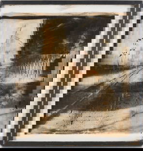 John Folsom Mixed Media Photograph, Platform III: John Folsom (American/Kentucky, b. 1967) silver gelatin photograph on pieced plexi squares titled "Platform III" and depicting a train platform, mounted on glass above a masonite board with