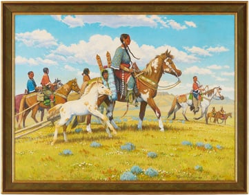 Tom E. Scarborough O/C Western Landscape w/ American Indians