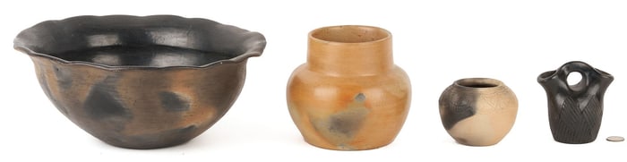 4 Native American Pottery Items, Cherokee & Catawba
