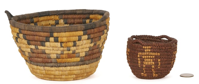 2 Native American Baskets, Figural and Geometric