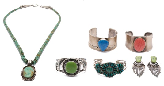 6 Sterling Silver Jewelry & Stone Jewelry Items, incl. Native American