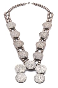 Navajo Liberty Coin Squash Blossom Necklace