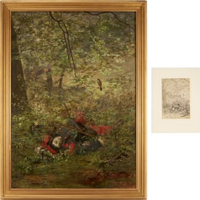 Carl Gutherz O/C French Military Painting Plus Preparatory Drawing