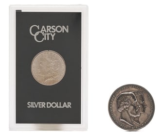 1882-Carson City GSA Silver Dollar, Cased & Canadian 1873 Medallion in Original Case