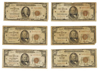 1 $100 and 5 $50 Federal Reserve Bank Notes