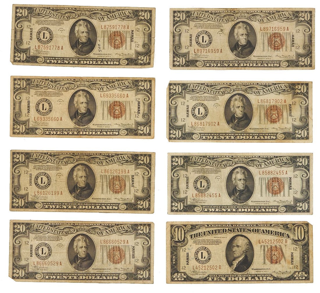 7 $20 & 1 $10 Hawaii Bank Notes (1 of 8)