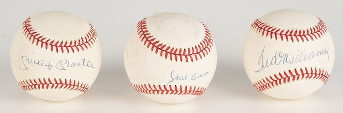 Three Signed Baseballs; Mantle, Williams, Aaron; JSA Authenticated