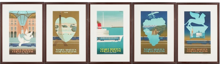 Collection of 5 Masseau Travel Posters, c. 1985