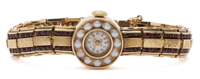 Lucien Piccard Gold and Pearl Watch Face w/ Gold and Ruby Band