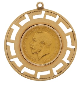 British Sovereign Coin Pendant in 14K Gold Bezel