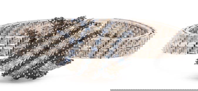 Longines Sapphire and Diamond Watch: Ladies' 14K white gold wrist watch by Longines featuring forty seven (47) natural sapphires and one hundred six (106) round brilliant and single cut diamonds approximately 1.84 carats together, Cl