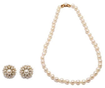 Gold & Pearl Necklace & Earrings