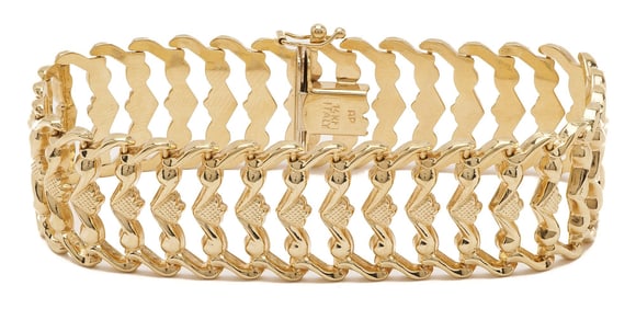 14K Gold Italian Hollow Link Bracelet