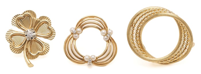 3 14K Gold & Gemstone Brooches