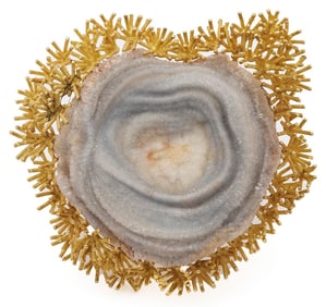 18K Gold & Quartz Brooch