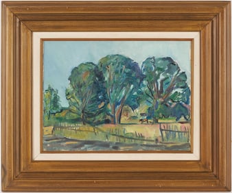 William Lester Stevens Modernist Oil Landscape Painting, Horse in a Field