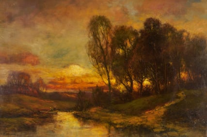 Charles Appel O/C Painting, Landscape at Sunset