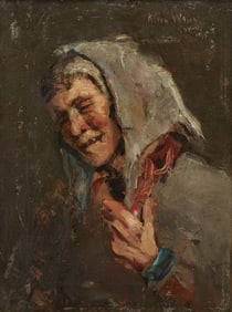 J. Alden Weir O/C Painting, Peasant Woman Laughing