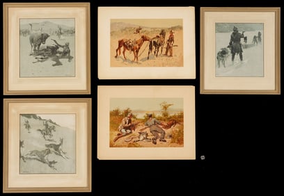 5 Scarce, Early Frederic Remington Lithographs Incl. Smith & Wesson