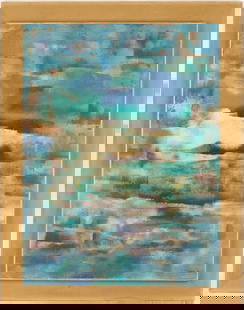 Leonardo Nierman O/B Abstract Expressionist Painting: Leonardo M. Nierman (New York/Mexico, b. 1932) oil on board, abstract expressionist painting depicting shades of blue, green, brown, and off-white, 1961. Signed and dated "Nierman 61" lower right. Hou