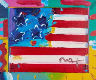 Peter Max Acrylic on Canvas Painting, American Flag